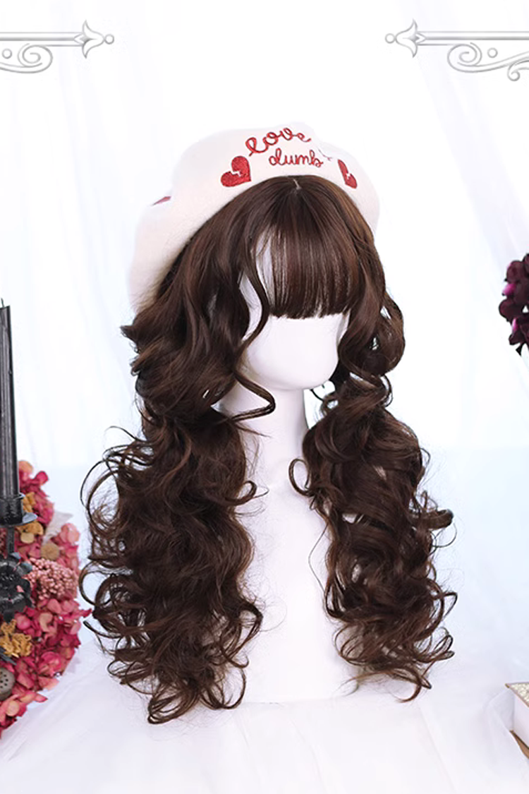 Wool Curl Medium Length Curly Hair Sweet Lolita Wigs - Brown - 4