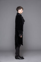 Black Hand Embroidered Fake Two Pieces Long Sleeves Velvet Mens Gothic Coats - Product - 6