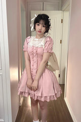 Pink Annie's Gift Short Sleeves Bowknot Short Version Sweet Lolita Dress (Plus Size Support) - Product - 2