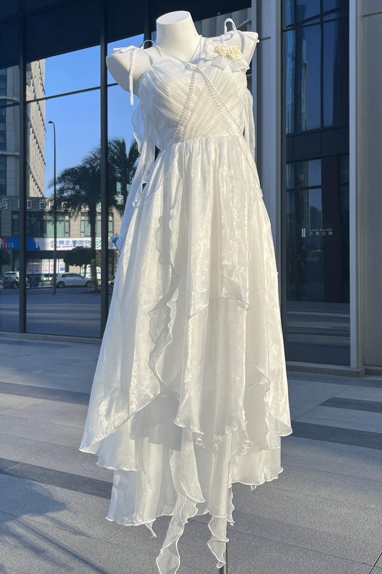 White Moonlight Chiffon Backless Bowknot Asymmetric Sweet Lolita Jsk Dress - White - 1