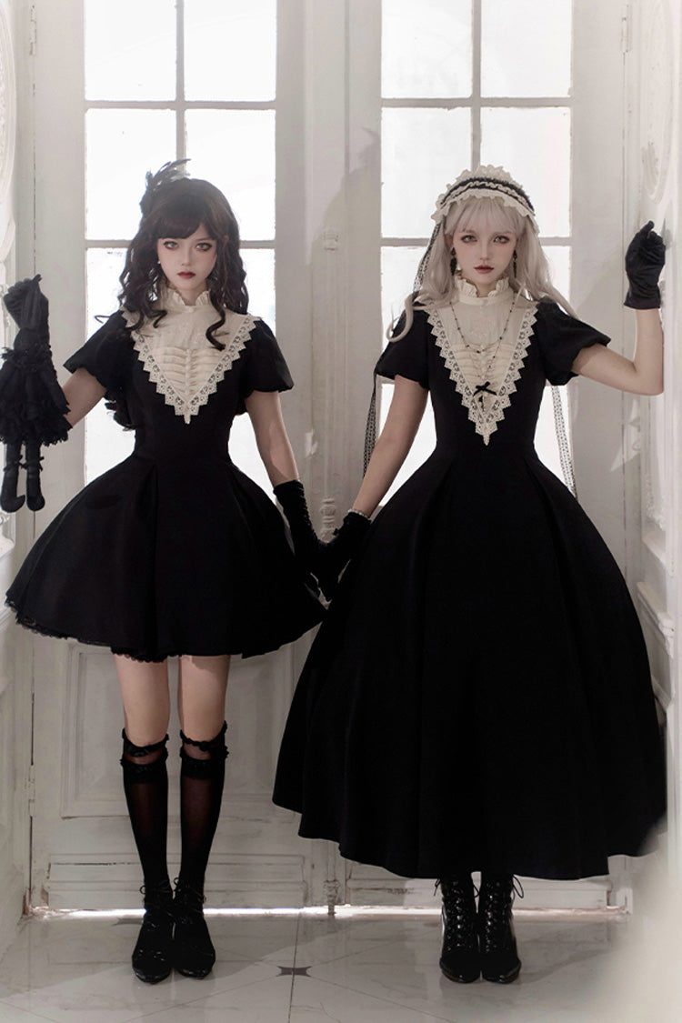 Black [Letters and Poems·Nocturne] Nun Long Sleeves Ruffle Gothic Lolita Short Dress - Product - 6
