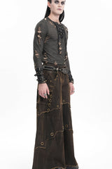 Coffee Eyelet Men's Gothic Pants Pocket Trousers - Product - 4