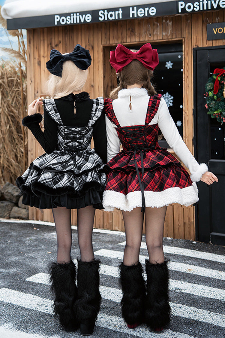 [Letters & Poems · Snowy Night Serenade] Triple-Layered Print Ruffle Bowknot Sweet Lolita Jsk Dress Set 2 Colors - Product - 18