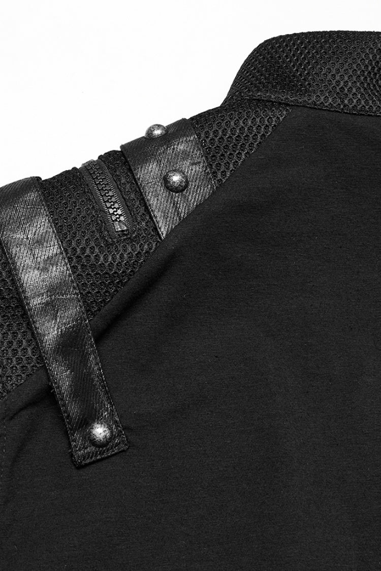 Black Stand Collar Sleeveless Stitching Mesh Zipper Men's Punk Vest - Product - 7