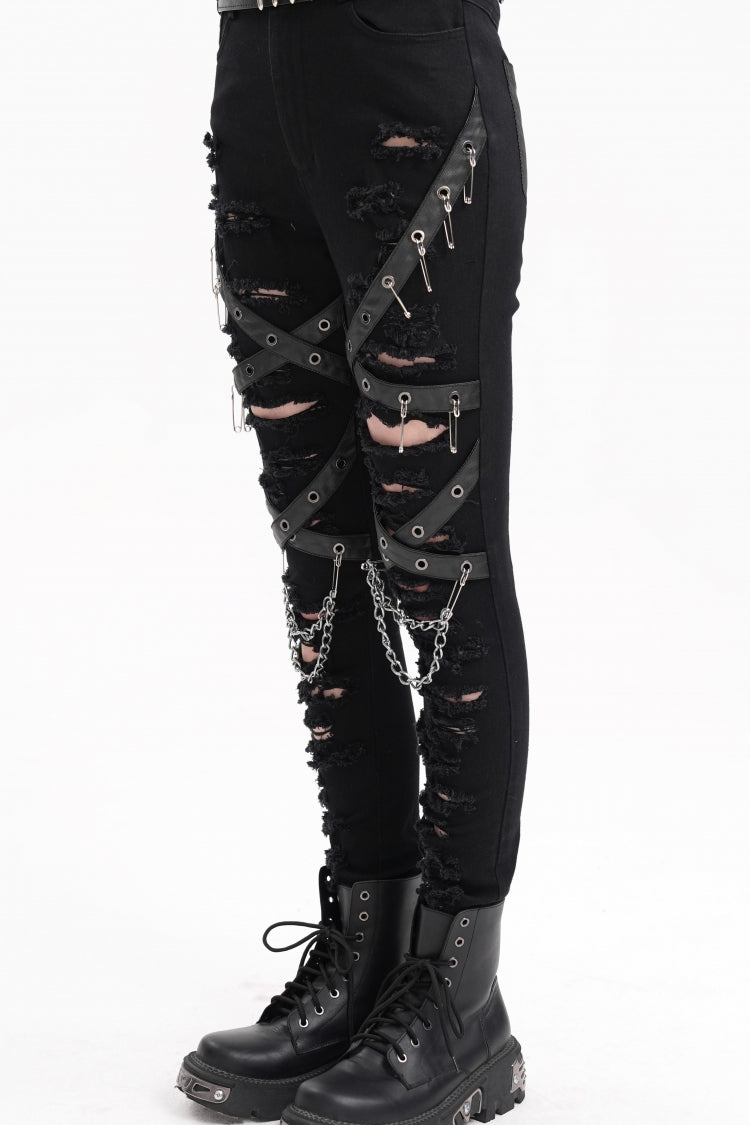 Black Chain Mesh Ripped Women's Punk Pants - Product - 3