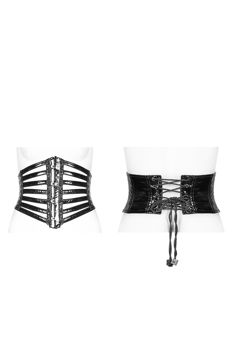 Black Faux Leather Strips Lace-Up Women's Steampunk Girdle - Product - 5