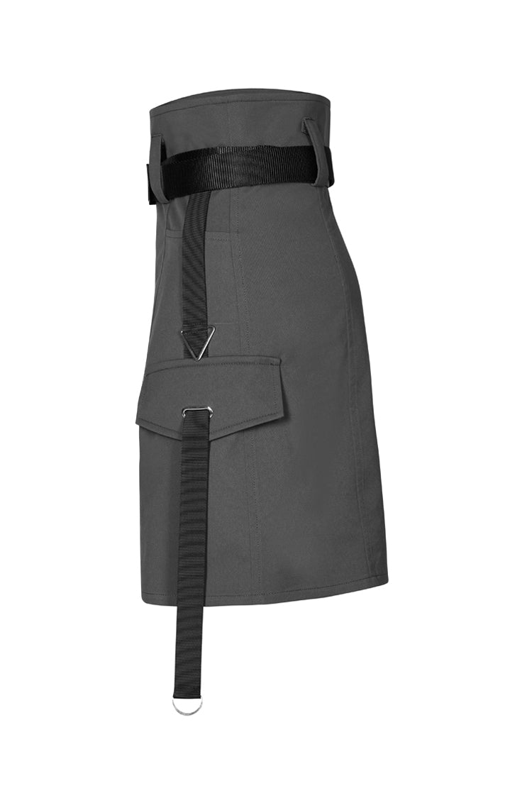 Black High Waist Plastic Belt Side Fake Pocket Women's Punk Skirt - Product - 6