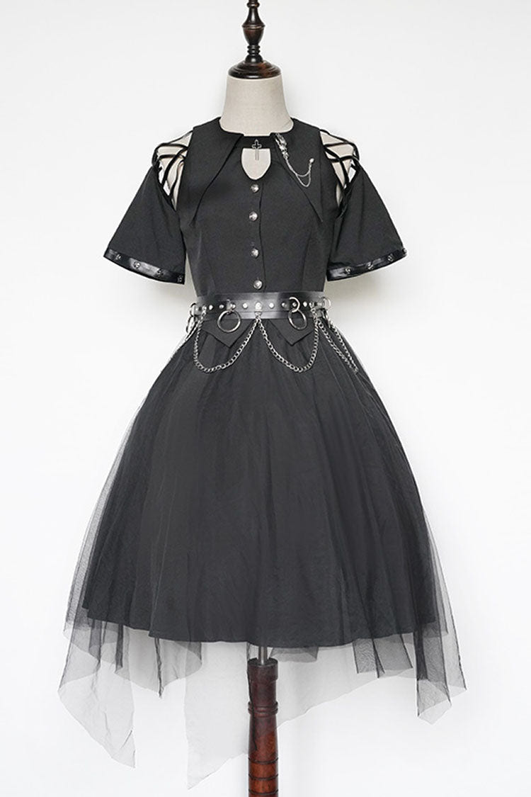 Dark Praise Of The Black Crow Sleeveless Punk Irregular Gothic Lolita Jsk Dress - Black - 1