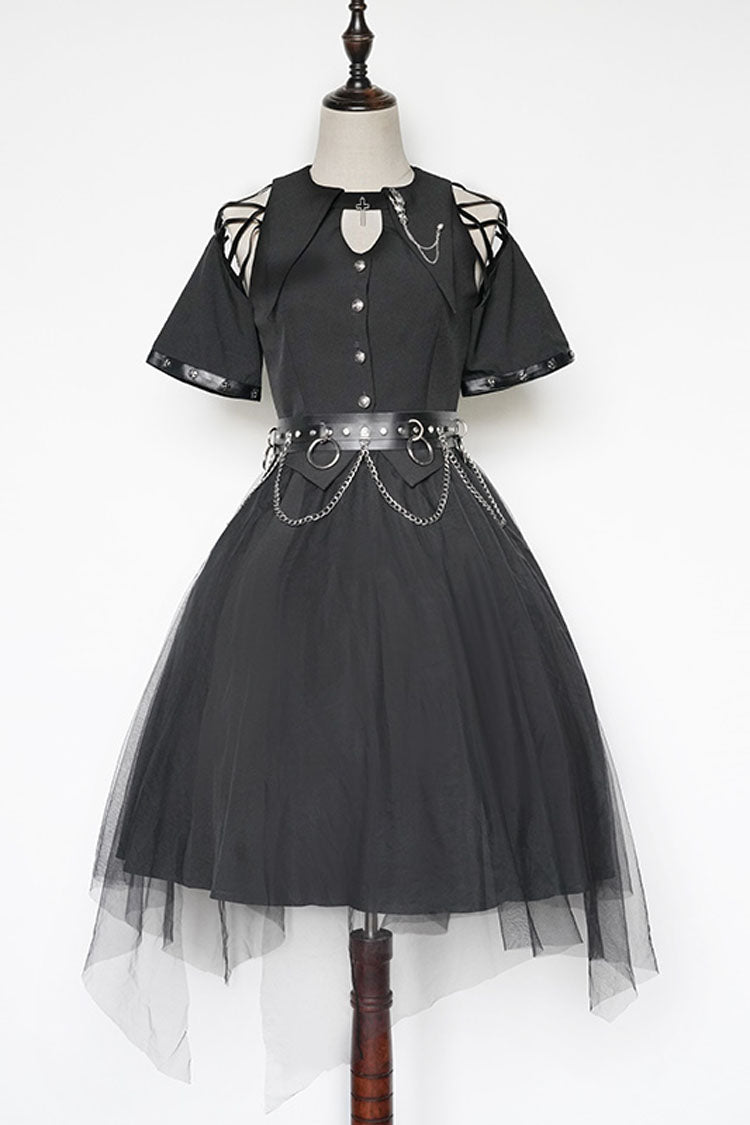 Dark Praise Of The Black Crow Sleeveless Punk Irregular Gothic Lolita Jsk Dress - Black - 1