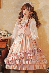 Pink Love Heart Shape Pockets Bowknot Ruffled Multi-Layer Sweet Lolita Jsk Dress - Product - 4