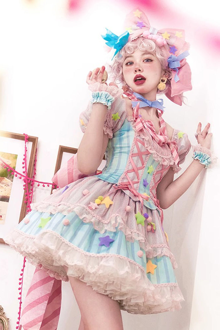 Pink [Sugar Magic] Print Ruffle Bowknot Lace Lace-Up Sweet Lolita Dress - Product - 2