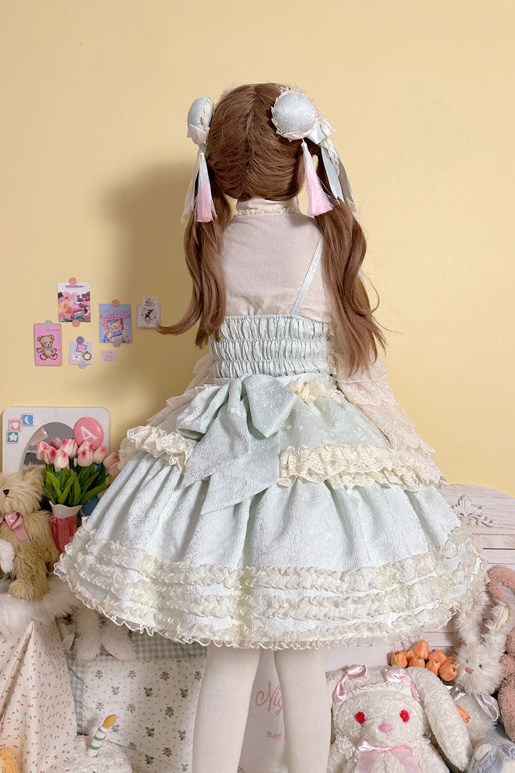 [Good Night, Peach] Sleeveless Multi-Layered Ruffled Bow Lace Sweet Chinese Style Lolita Jsk Dress 3 Colors - Product - 9