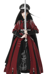 Red/Black [Scarlet Night Knight] Metal Chain Print Bowknot Gothic Military Elegant Lolita Dress - Product - 9