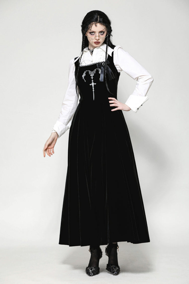 Black Horn Embroidered Lace-Up Women's Gothic Velvet Maxi Dress - Product - 10