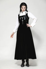 Black Horn Embroidered Lace-Up Women's Gothic Velvet Maxi Dress - Product - 10