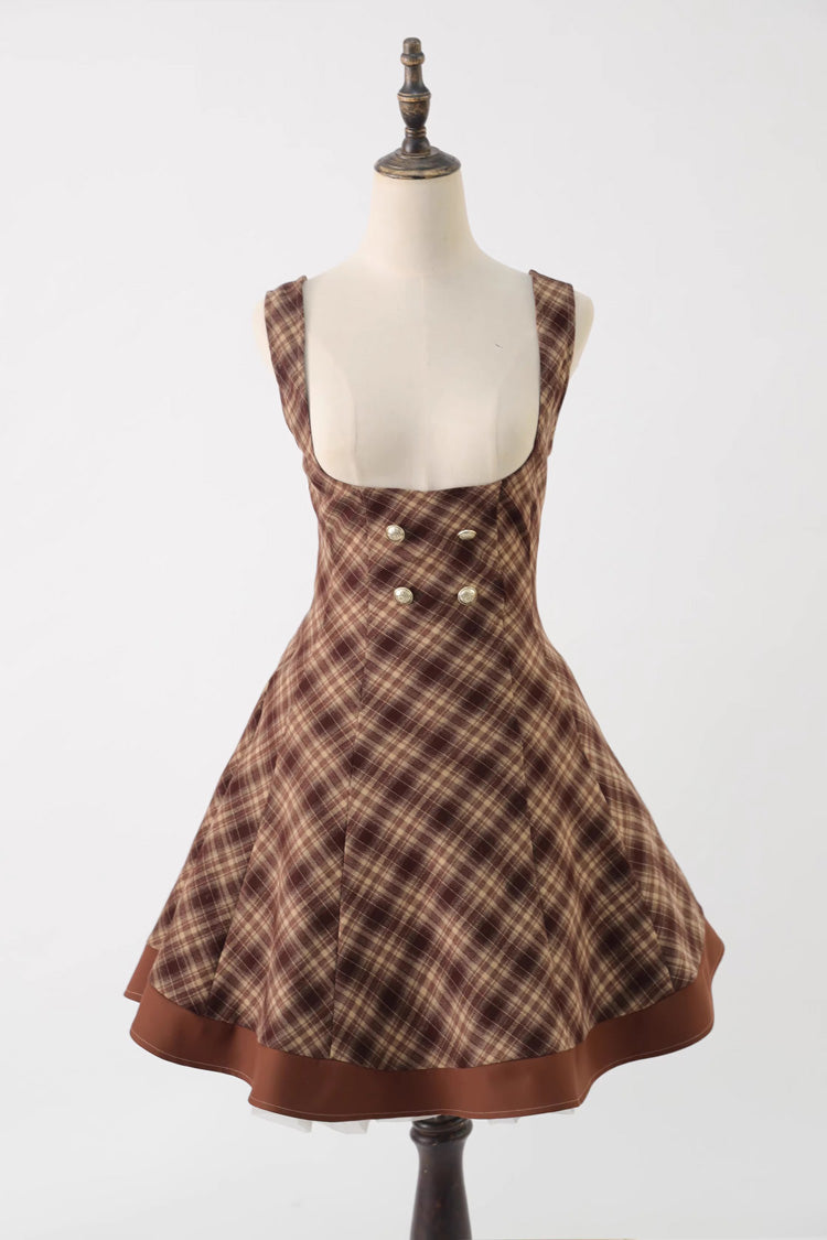Brown [Broken Pocket Watch] Sleeveless Printed Classic Lolita Bust-Support Jsk Dress - Product - 2