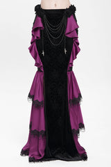Purple Floral Print Lace-Up Rose Chain Women's Gothic Fishtail Skirt - Purple - 1
