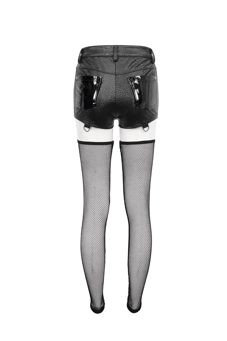 Black Faux Leather Pentagram With Stockings Women's Punk Shorts - Product - 10