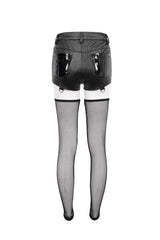 Black Faux Leather Pentagram With Stockings Women's Punk Shorts - Product - 10