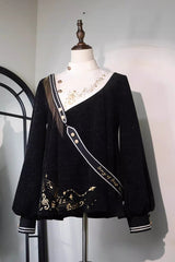 Black [Song Of Tomorrow] Long Sleeves Embroidery Asymmetric Gothic College Style Ouji Lolita Full Set - Product - 10