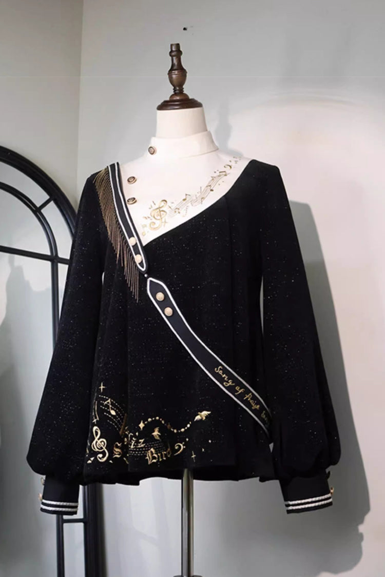 Black [Song Of Tomorrow] Long Sleeves Embroidery Asymmetric Gothic College Style Ouji Lolita Full Set - Product - 10