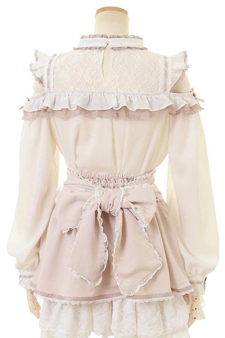 Sweet Jirai Kei Choker Neck Off Shoulder Bowknot Lace Japanese Blouse 3 Colors - Product - 3