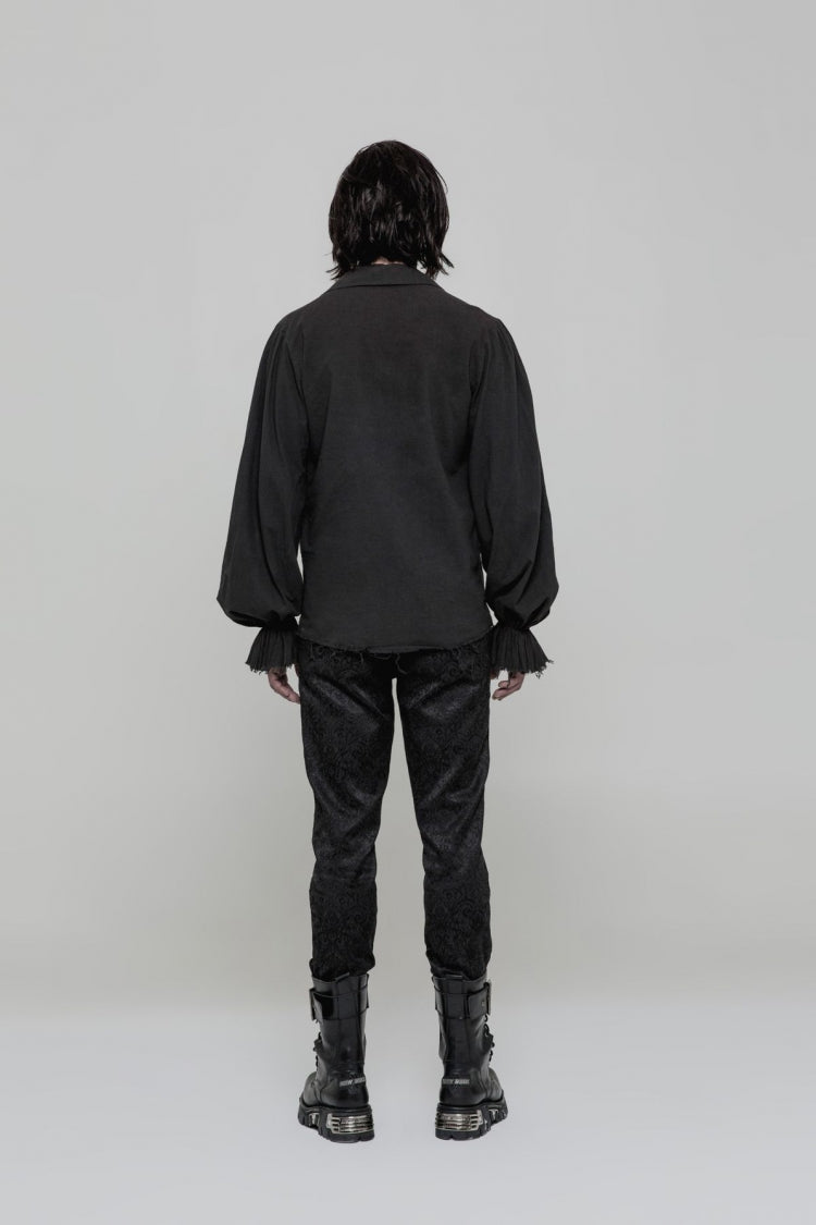 Men's Long Sleeves Ruched Lace-Up Steampunk Blouse 2 Colors - Product - 3