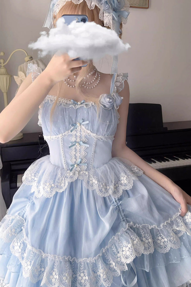 Blue Multi-layer Annie's Tea Party Ruffle Hanayome Sweet Lolita Jsk Dress - Product - 2