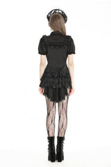 Black Multi-Layered Lace Women's Gothic Puffy Skirt with Detachable Swallow Tail - Product - 4