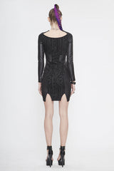 Black Punk Long Sleeve Circuit Board Print Waist Rope Womens Dress - Product - 4