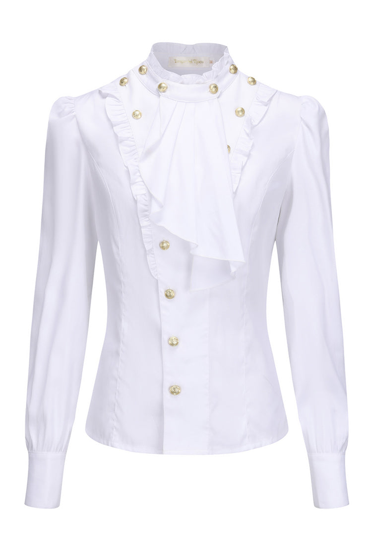 [Immortal Silent Agent] Stand Collar Ruffle Vintage Prince Handsome Palace Ouji Lolita Blouse 3 Colors - White - 1