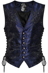 Black/Blue V Collar Jacquard Lace-Up Men's Gothic Vest - Product - 5
