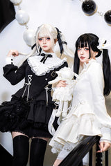 White Long Sleeves Ruffle Lace-Up Sweet Handsome Lolita Dress - Product - 10