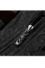 Black Jacquard Velvet Splice Weft Stand Up Collar Front Chest Breasted Decoration Men's Gothic Vest - Product - 5