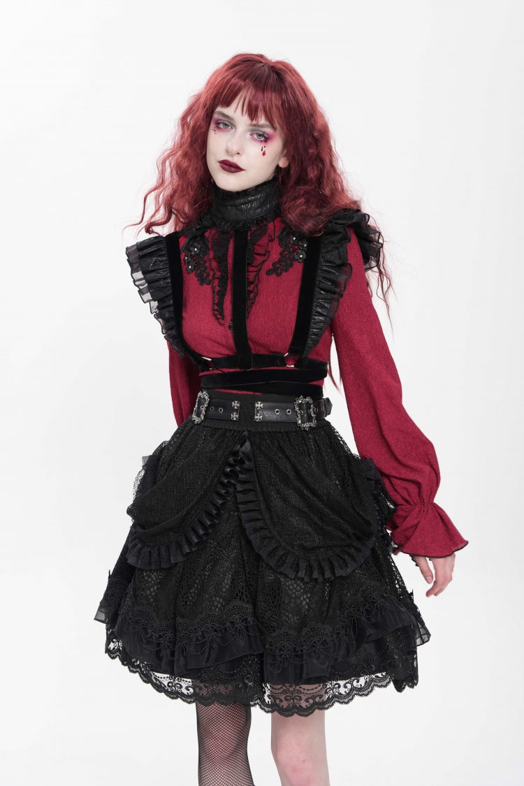 Black Multi-Layered Ruffle Buckle Straps Women's Gothic Skirt - Product - 8