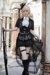 Black Lapel Collar Short Sleeves Lace Prince Ouji Lolita Three-piece Set - Product - 10