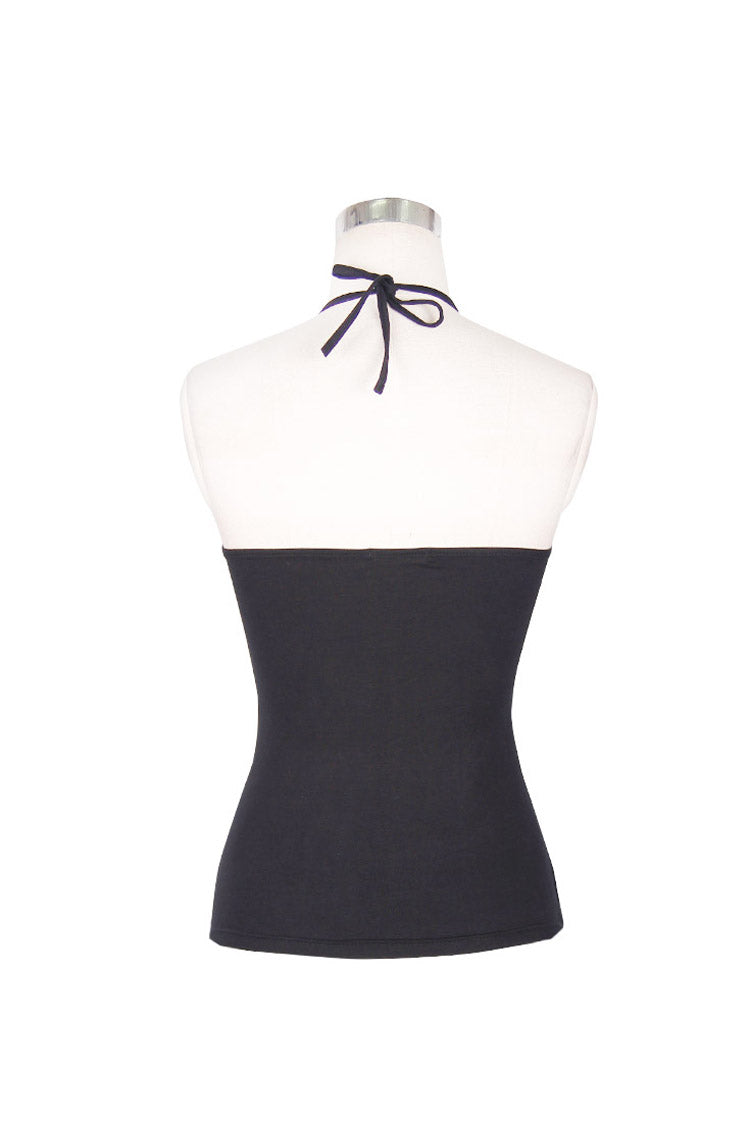 Black Front Chest Spider Web Flocking Printing Mesh Tight Halter Women's Punk Vest - Product - 7