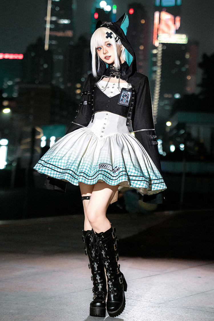 Black/White [Electronic Cat] Print Future Suit Gothic Cool Lolita Dress - Product - 11