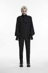 Black Stand Collar Long Puff Sleeves Jacquard Detachable Tie Men's Gorgeous Shirt - Product - 2