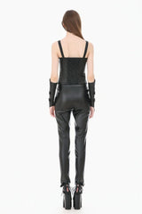 Black Jacquard Buckled Straps Zippered Women's Punk Vest - Product - 4