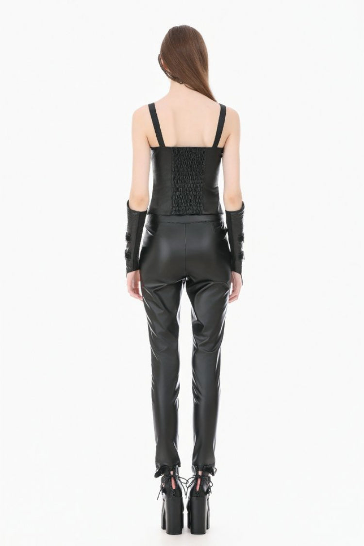 Black Jacquard Buckled Straps Zippered Women's Punk Vest - Product - 4