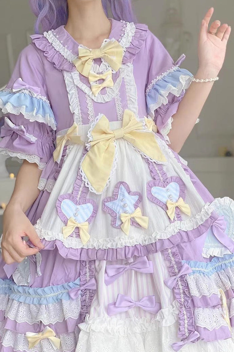 Purple Star Sugar Short Sleeves Multi-layer Ruffle Bowknot Sweet Lolita Dress - Product - 10