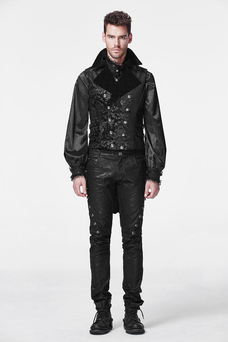 Black Double-Breasted Swallowtail Hem Print Mens Gothic Vest - Product - 2