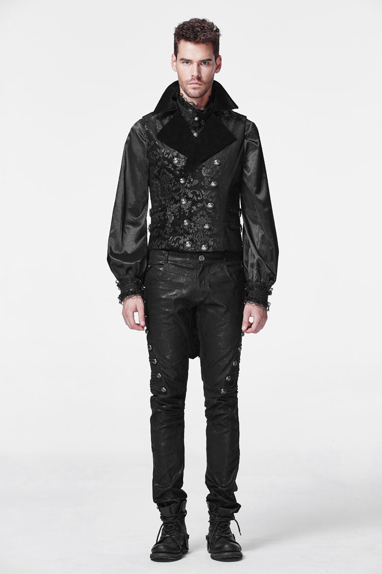 Black Double-Breasted Swallowtail Hem Print Mens Gothic Vest - Product - 2