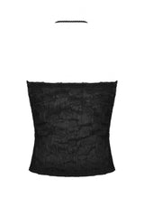 Black Off Shoulder Halterneck Lace Crinkle Women's Gothic Tank Top - Product - 10