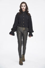 Black Stand Collar Lantern Sleeves Print Lace Women's Punk Blouse - Product - 2