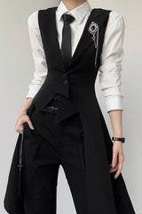 Black V Collar Sleeveless Slim Asymmetric Swallowtail Prince Gothic Ouji Lolita Long Vest - Product - 2