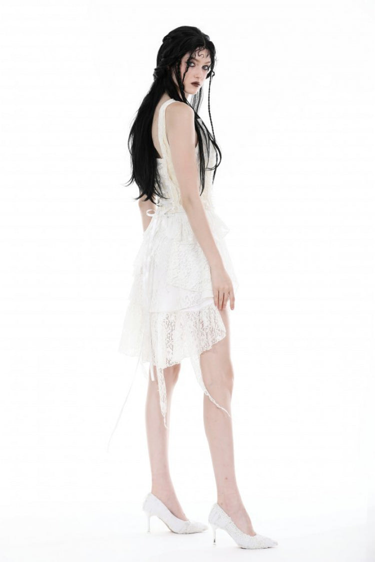 White Irregular Lace Splice  Multi-Layered Women's Gothic Skirt - Product - 10