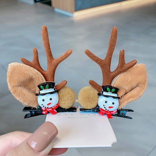 Christmas Headdress Moose Horn Hairpin Head Clips - Brown - 1
