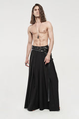 Black Asymmetric Buckled Men's  Japanese Punk Warrior Pantskirts With Harness - Product - 9